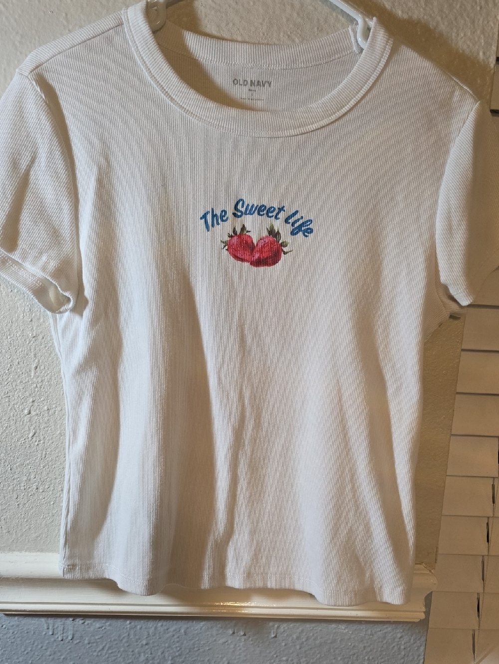 Old Navy White Short-Sleeve Tee with Strawberry Script